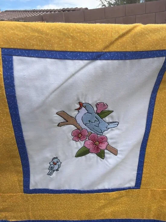 Vintage Hand Embroidered Quilt Throw Floral Butterfly Patchwork 47 x 45 - Picture 8 of 13